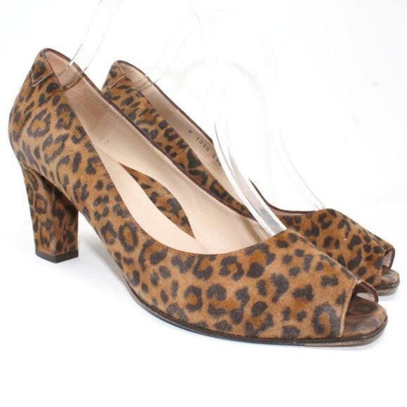 Taryn Rose Women's Sz 10 Suede Leopard Print Open Toe Block Heel Slip On Pumps - Picture 2 of 12